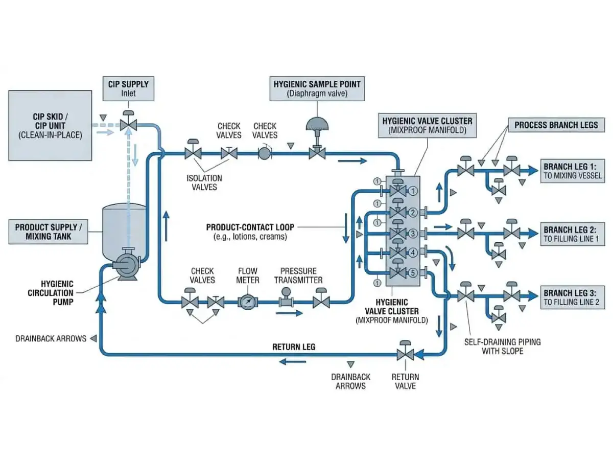 Pharmaceutical CIP Cleaning Cycle Pharmaceutical CIP cycle showing rinse cleaning circulation and final rinse stages