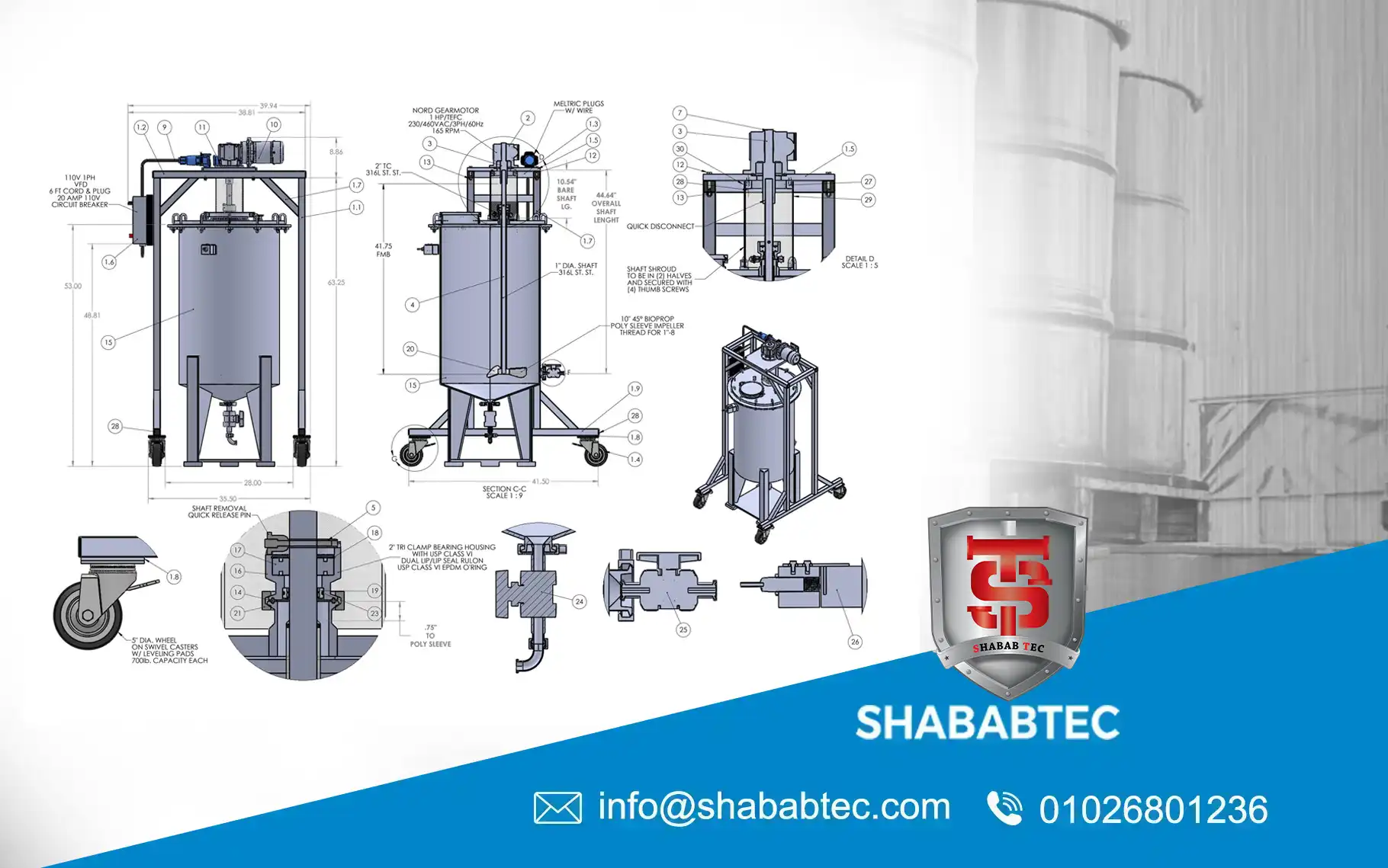 Industrial mixing tank design with jacket and agitator